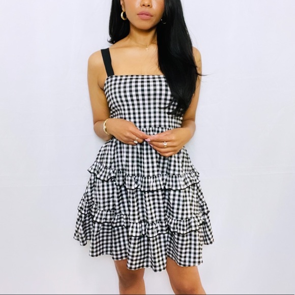 Zara | Black and White Gingham Tiered Mini Dress - Picture 8 of 10